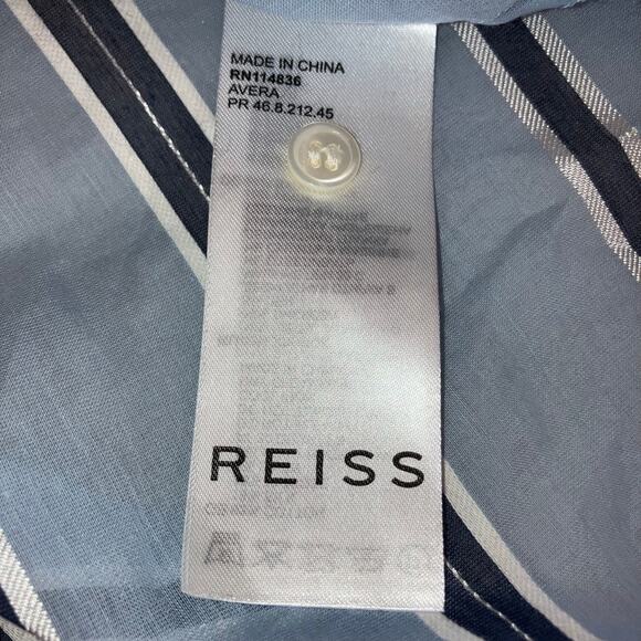 Reiss Avera NWOT Semi-Sheer Metallic Striped Blue Button Down Shirt-size 8 - Picture 7 of 13